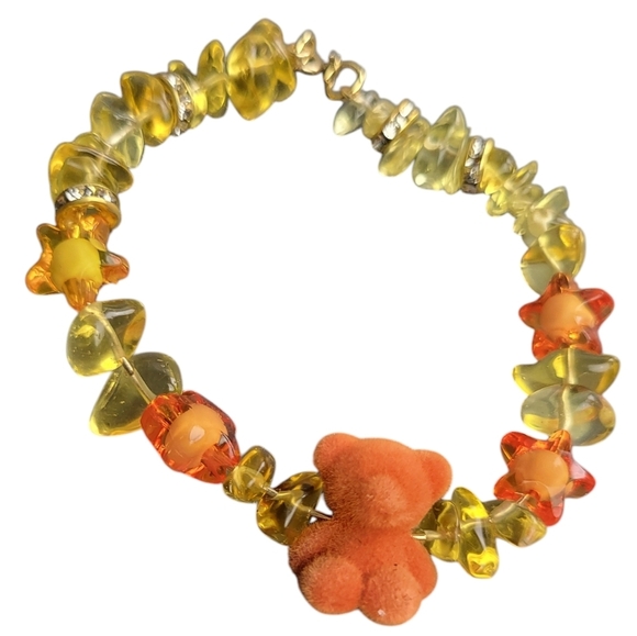 Flocked Bear Resin Beads Velvet Bear Yellow Chip Acrylic Candy Star Bracelet - Picture 1 of 2